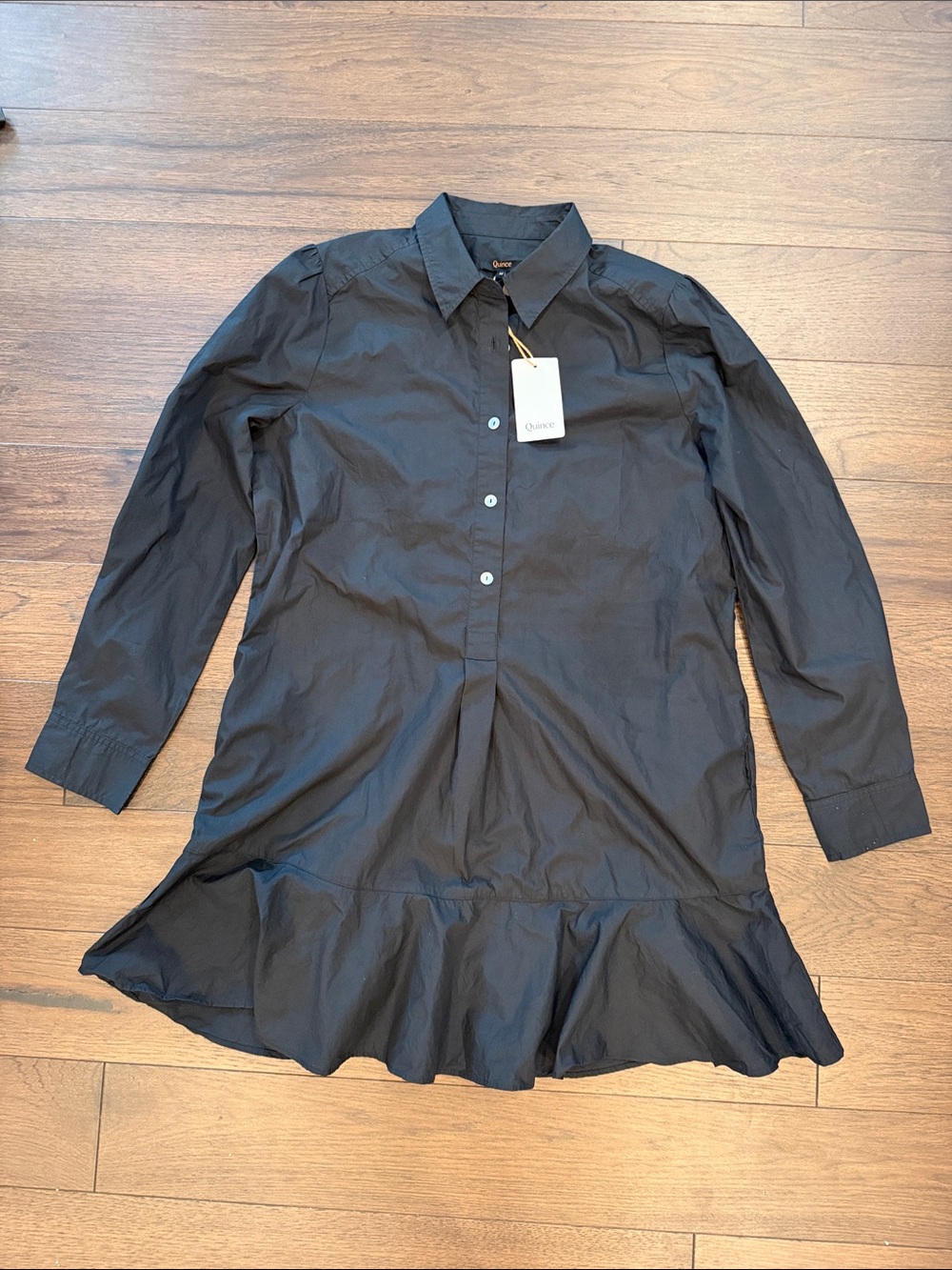 Quince 100% Organic Cotton Poplin Drop Waist Shirt Dress Black Medium NWT C30-00